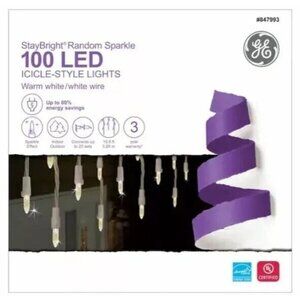GE StayBright 100-Count Sparkling Warm White Icicle LED Christmas Lights